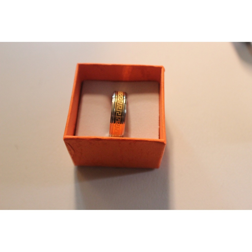 Versace Greca Greek Key Band Ring Two Tone Gold Designer Fashion Jewelry Size 8